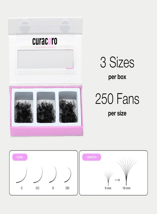 Curacoro Promade Mix 750 Fans - Handmade Volume Eyelashes, Multi Selections From 5D To 12D, C CC D Curl, Thickness 0.03~0.1 mm, 9-18mm Length, Long Lasting & Easy Application (10D-0.03 CC, 9-10-11mm) - Image 4